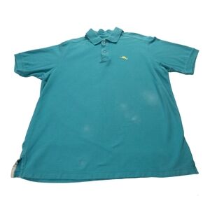 Tommy Bahama Mens Medium Blue Short Sleeve Polo Embroidered Logo Preppy Shirt